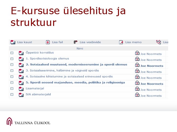 E-kursuse ülesehitus ja struktuur 