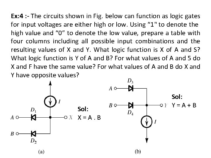 Ex: 4 : - The circuits shown in Fig. below can function as logic