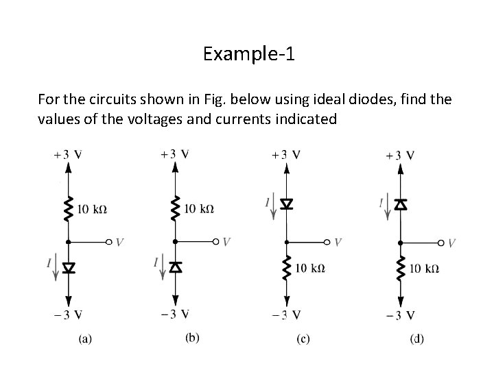Example-1 For the circuits shown in Fig. below using ideal diodes, find the values