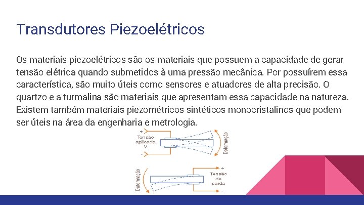 Transdutores Piezoelétricos Os materiais piezoelétricos são os materiais que possuem a capacidade de gerar