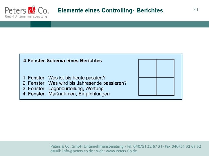 Elemente eines Controlling- Berichtes 20 