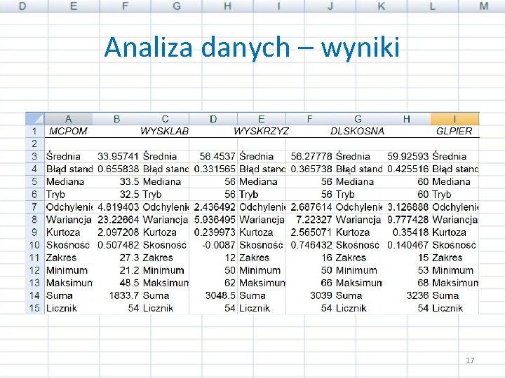 Analiza danych – wyniki 17 