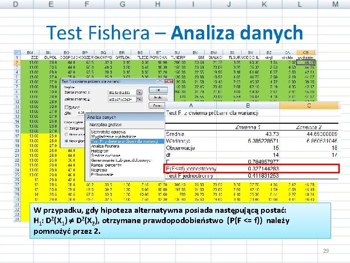 Test Fishera – Analiza danych W przypadku, gdy hipoteza alternatywna posiada następującą postać: H