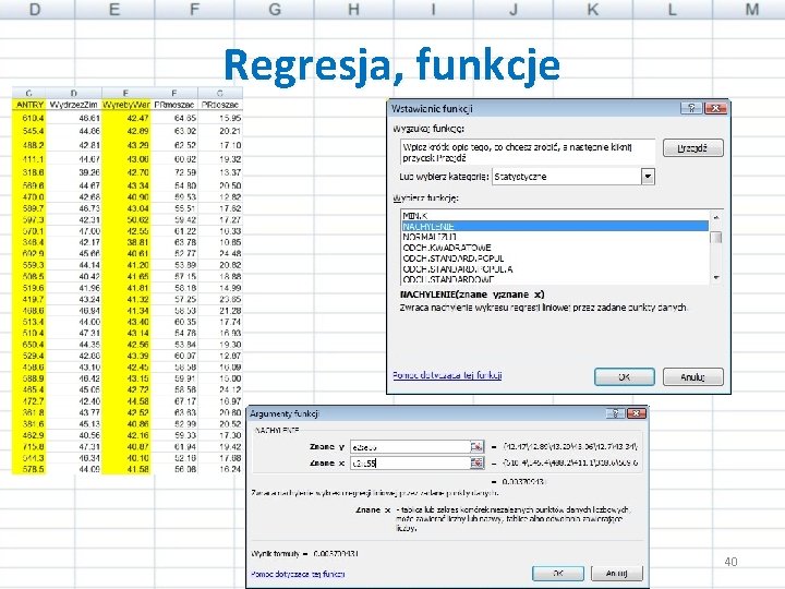 Regresja, funkcje 40 