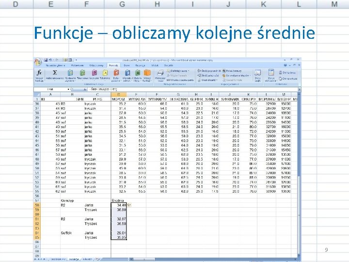 Funkcje – obliczamy kolejne średnie 9 