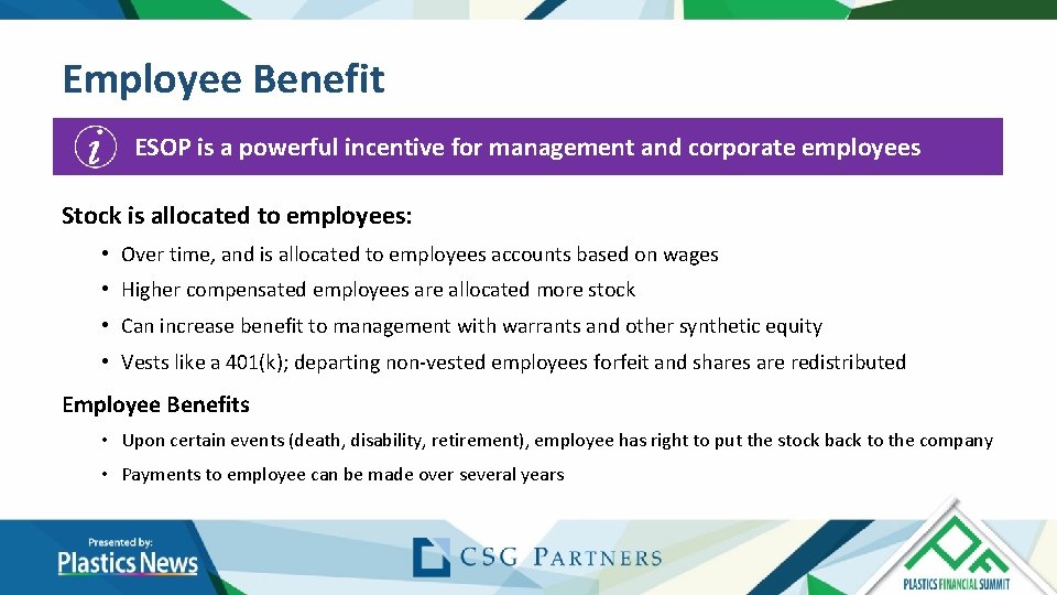Employee Benefit ESOP is a powerful incentive for management and corporate employees Stock is Employee Benefit ESOP is a powerful incentive for management and corporate employees Stock is
