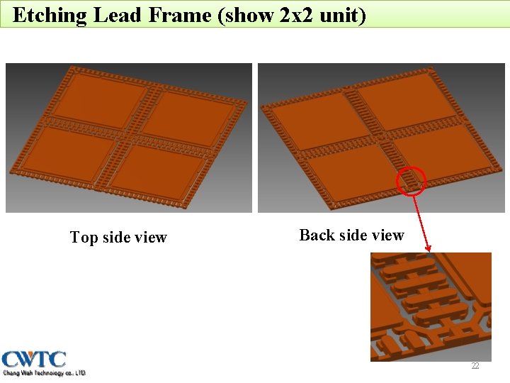 Etching Lead Frame (show 2 x 2 unit) Top side view Back side view