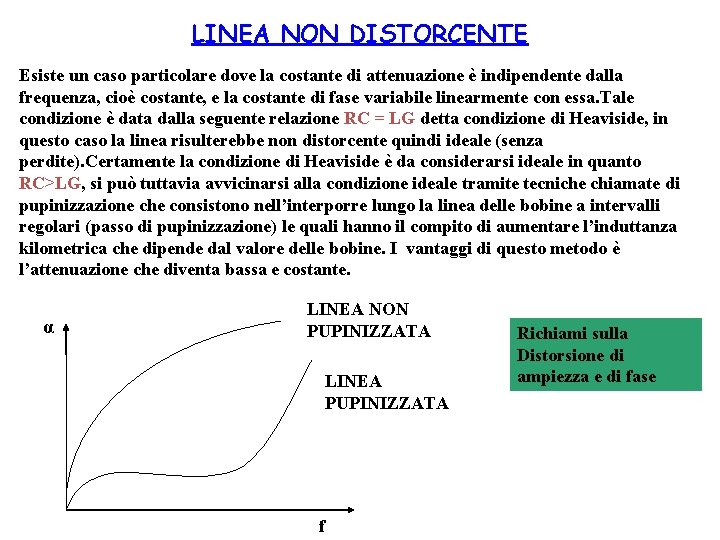 LINEA NON DISTORCENTE Esiste un caso particolare dove la costante di attenuazione è indipendente