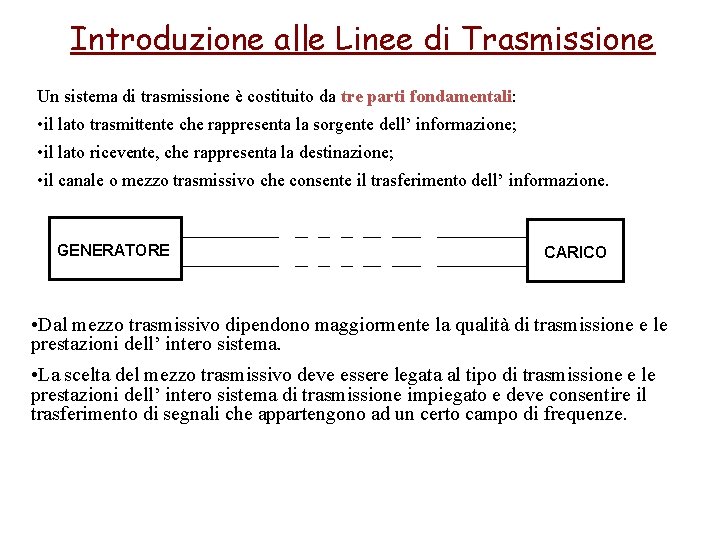 Introduzione alle Linee di Trasmissione Un sistema di trasmissione è costituito da tre parti