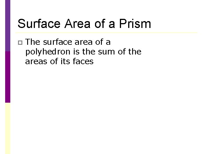 Surface Area of a Prism p The surface area of a polyhedron is the Surface Area of a Prism p The surface area of a polyhedron is the