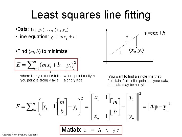 Least squares line fitting • Data: (x 1, y 1), …, (xn, yn) •
