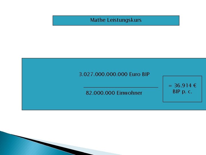 Mathe Leistungskurs 3. 027. 000 Euro BIP 82. 000 Einwohner = 36. 914 €