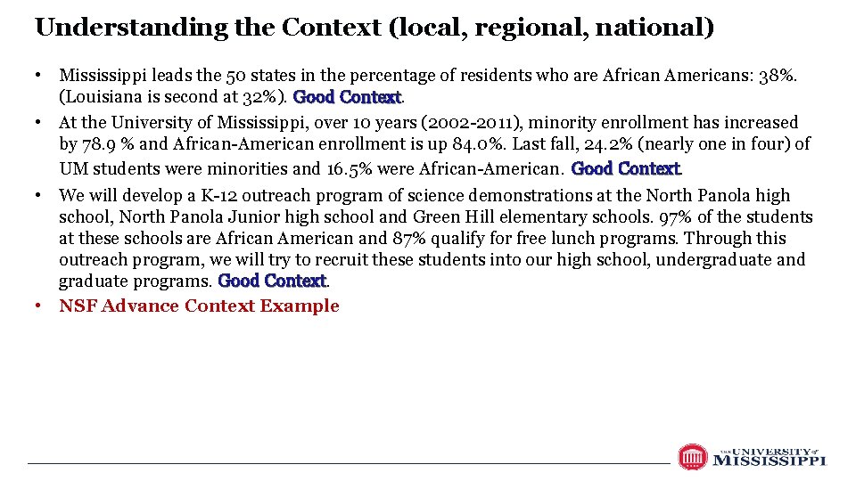 Understanding the Context (local, regional, national) • Mississippi leads the 50 states in the