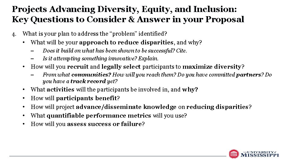 Projects Advancing Diversity, Equity, and Inclusion: Key Questions to Consider & Answer in your