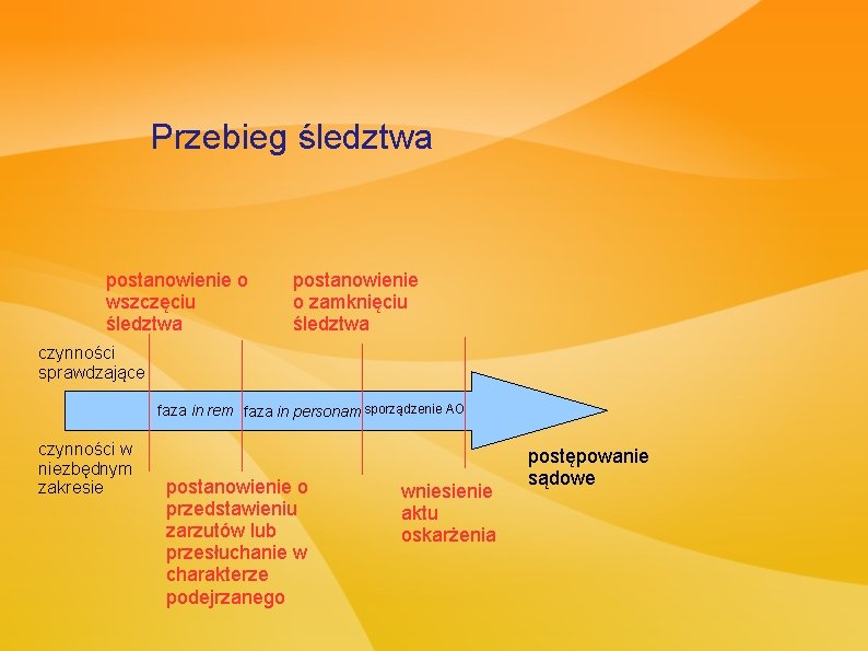 Przebieg śledztwa postanowienie o wszczęciu śledztwa postanowienie o zamknięciu śledztwa czynności sprawdzające faza in