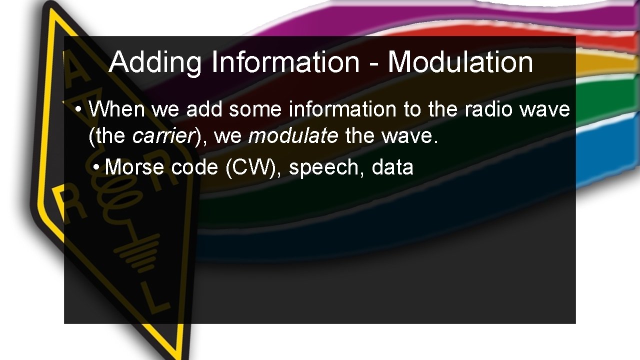 Adding Information - Modulation • When we add some information to the radio wave