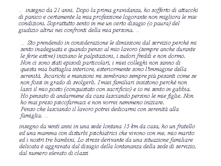 … insegno da 21 anni. Dopo la prima gravidanza, ho sofferto di attacchi di … insegno da 21 anni. Dopo la prima gravidanza, ho sofferto di attacchi di