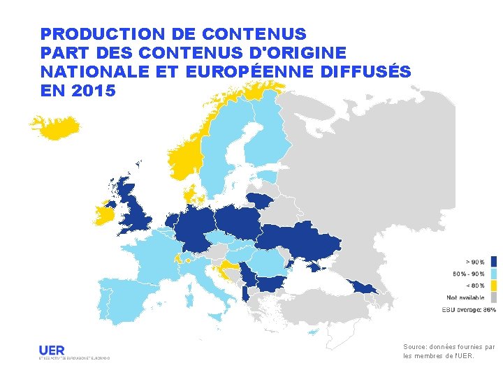 PRODUCTION DE CONTENUS PART DES CONTENUS D'ORIGINE NATIONALE ET EUROPÉENNE DIFFUSÉS EN 2015 Source: