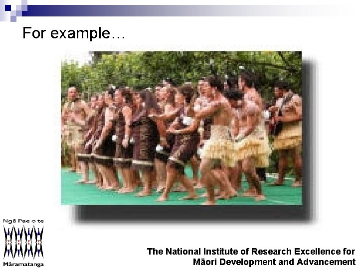 For example… The National Institute of Research Excellence for Māori Development and Advancement 