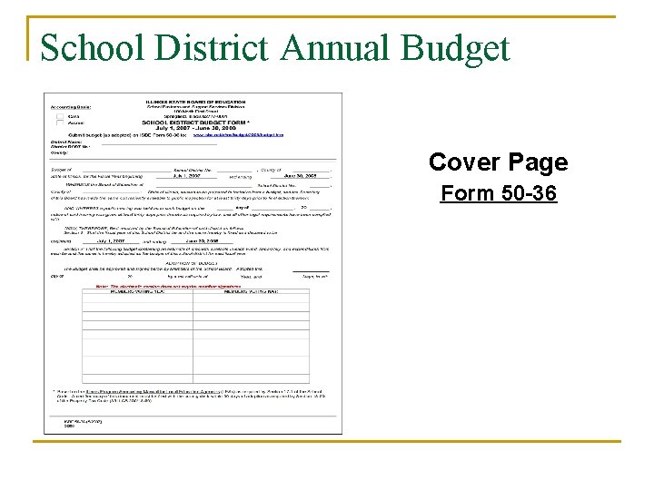 School District Annual Budget Cover Page Form 50 -36 