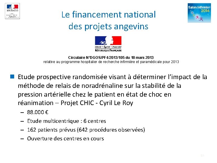 Le financement national des projets angevins Circulaire N°DGOS/PF 4/2013/105 du 18 mars 2013 relative Le financement national des projets angevins Circulaire N°DGOS/PF 4/2013/105 du 18 mars 2013 relative