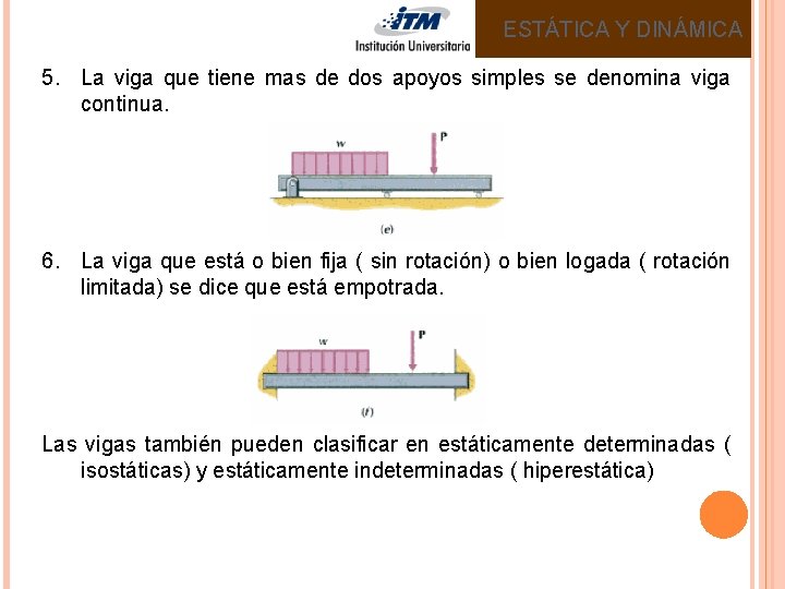 ESTÁTICA Y DINÁMICA 5. La viga que tiene mas de dos apoyos simples se