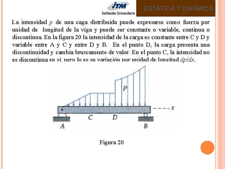 ESTÁTICA Y DINÁMICA La intensidad p de una caga distribuida puede expresarse como fuerza