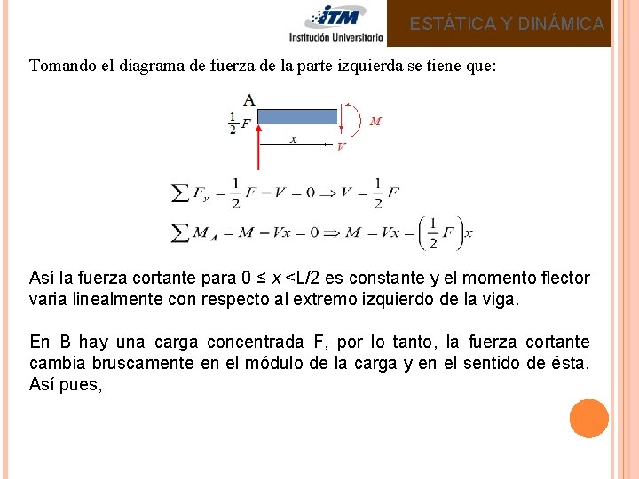 ESTÁTICA Y DINÁMICA Tomando el diagrama de fuerza de la parte izquierda se tiene