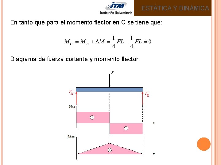 ESTÁTICA Y DINÁMICA En tanto que para el momento flector en C se tiene