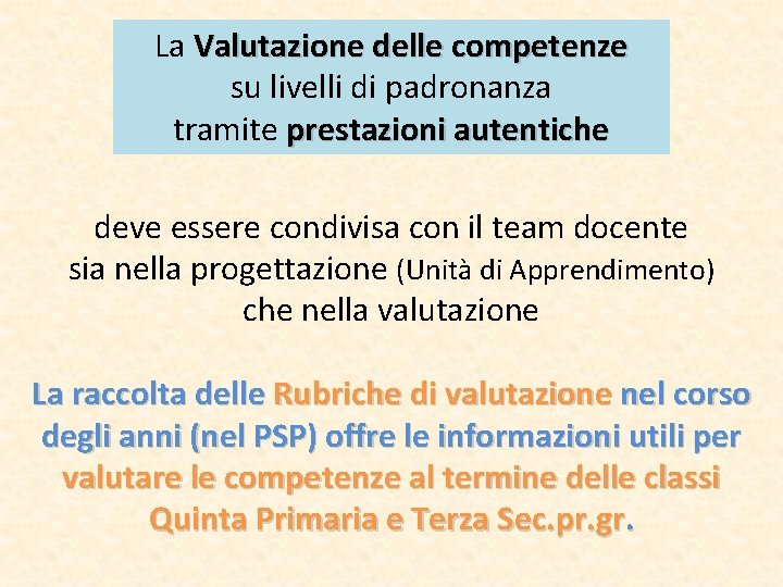 La Valutazione delle competenze su livelli di padronanza tramite prestazioni autentiche deve essere condivisa La Valutazione delle competenze su livelli di padronanza tramite prestazioni autentiche deve essere condivisa
