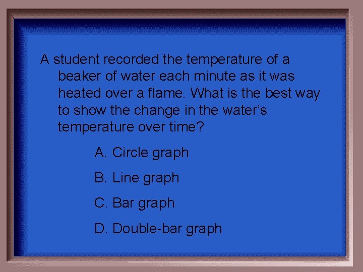 A student recorded the temperature of a beaker of water each minute as it A student recorded the temperature of a beaker of water each minute as it
