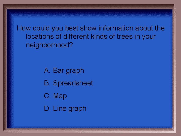 How could you best show information about the locations of different kinds of trees