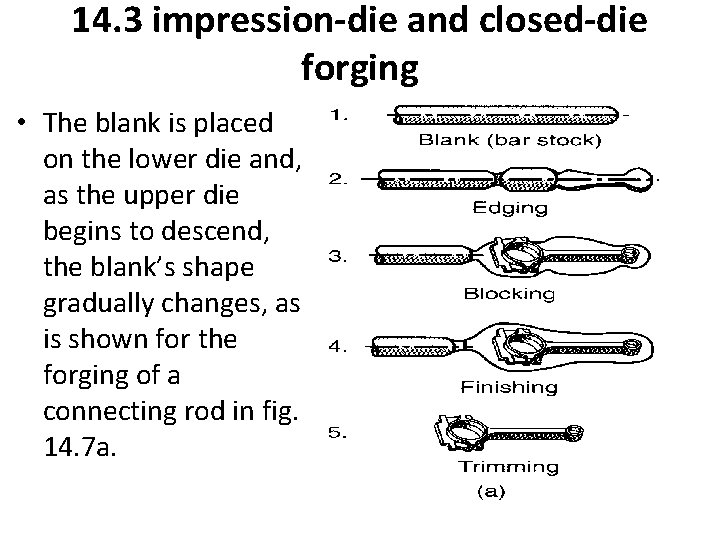 14. 3 impression-die and closed-die forging • The blank is placed on the lower