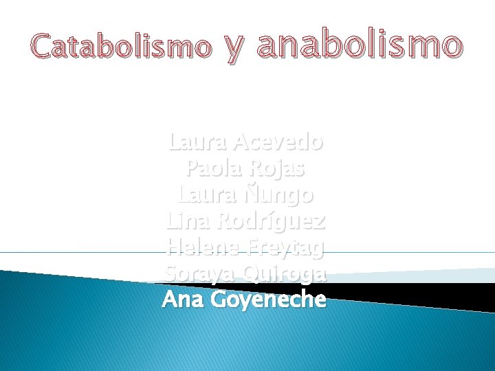 Catabolismo y anabolismo Laura Acevedo Paola Rojas Laura Ñungo Lina Rodríguez Helene Freytag Soraya