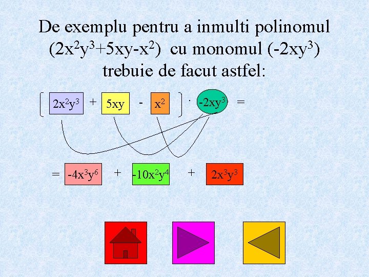 De exemplu pentru a inmulti polinomul (2 x 2 y 3+5 xy-x 2) cu