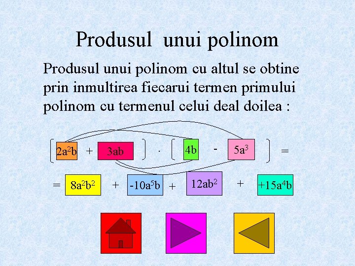 Produsul unui polinom cu altul se obtine prin inmultirea fiecarui termen primului polinom cu