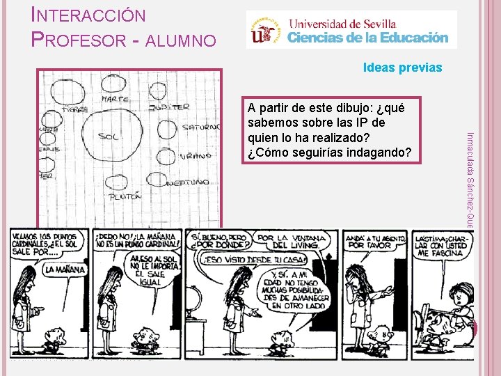 INTERACCIÓN PROFESOR - ALUMNO Ideas previas Inmaculada Sánchez-Queija A partir de este dibujo: ¿qué