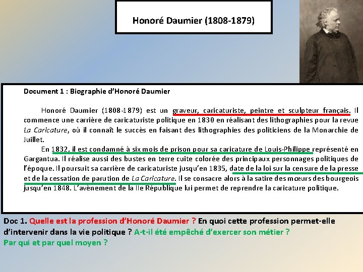  Honoré Daumier (1808 -1879) Document 1 : Biographie d’Honoré Daumier (1808 -1879) est
