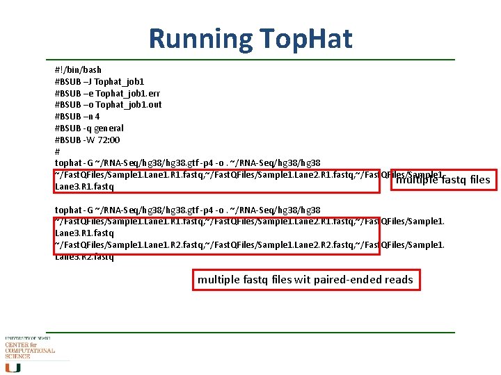 Running Top. Hat #!/bin/bash #BSUB –J Tophat_job 1 #BSUB –e Tophat_job 1. err #BSUB