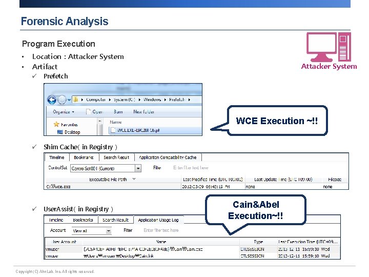 Forensic Analysis Program Execution • • Location : Attacker System Artifact ü Attacker System