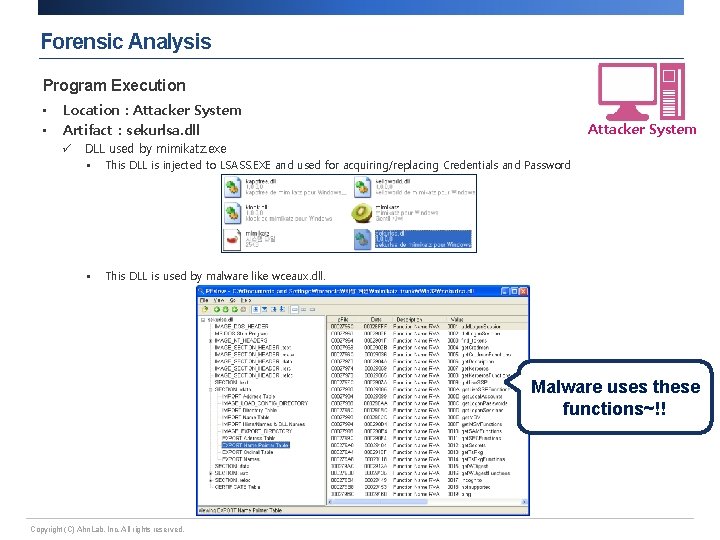 Forensic Analysis Program Execution • • Location : Attacker System Artifact : sekurlsa. dll