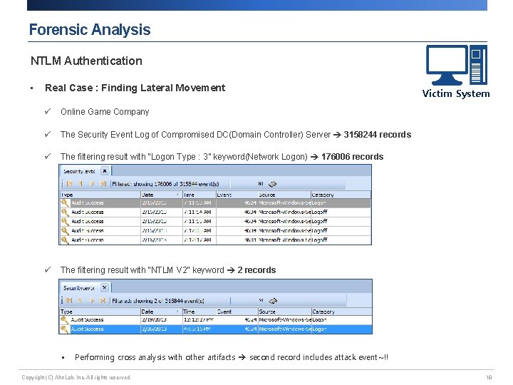 Forensic Analysis NTLM Authentication • Real Case : Finding Lateral Movement ü Online Game