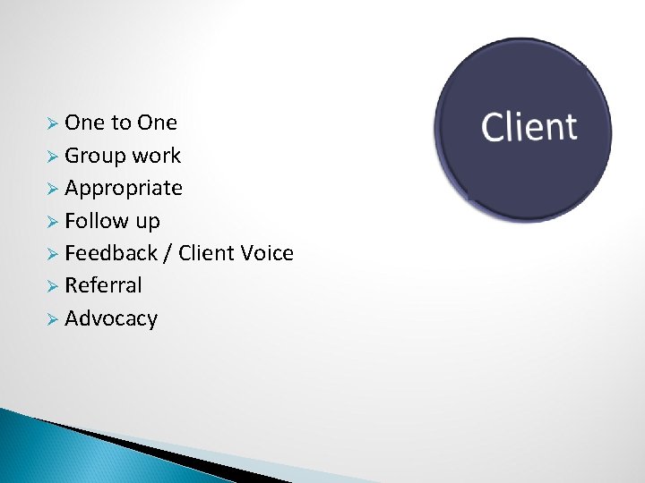 Ø One to One Ø Group work Ø Appropriate Ø Follow up Ø Feedback