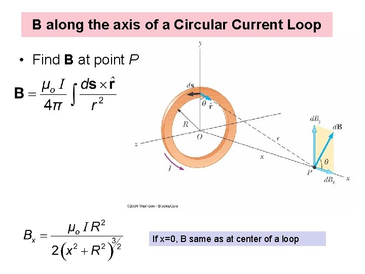 B along the axis of a Circular Current Loop • Find B at point