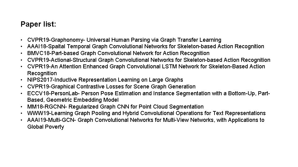 Paper list: • • • CVPR 19 -Graphonomy- Universal Human Parsing via Graph Transfer