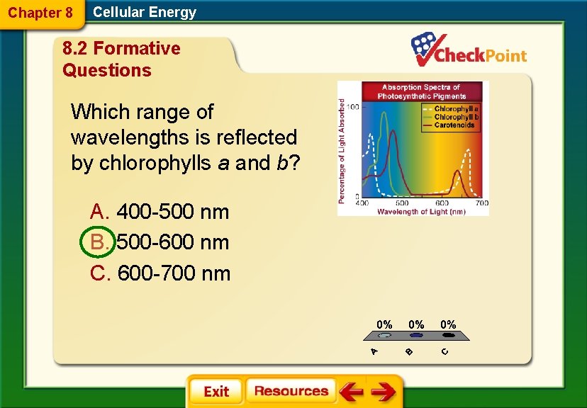 Chapter 8 Cellular Energy 8. 2 Formative Questions Which range of wavelengths is reflected