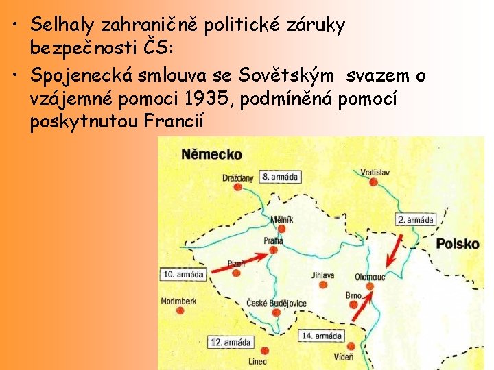  • Selhaly zahraničně politické záruky bezpečnosti ČS: • Spojenecká smlouva se Sovětským svazem