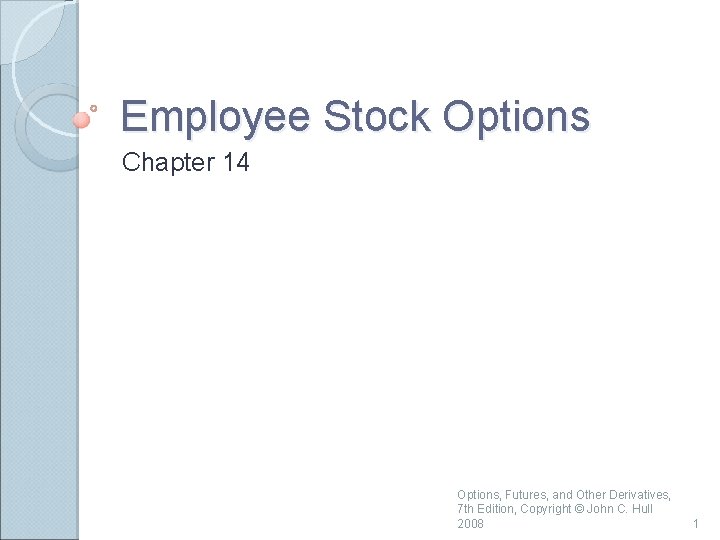 Employee Stock Options Chapter 14 Options, Futures, and Other Derivatives, 7 th Edition, Copyright