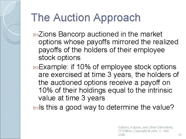 The Auction Approach Zions Bancorp auctioned in the market options whose payoffs mirrored the