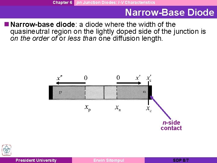 Chapter 6 pn Junction Diodes: I-V Characteristics Narrow-Base Diode n Narrow-base diode: a diode